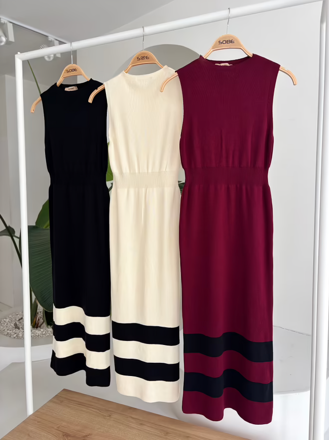 Stripe Detailed Knitwear Dress Red - Image 5