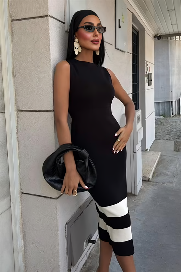 Stripe Detailed Knitwear Dress Black