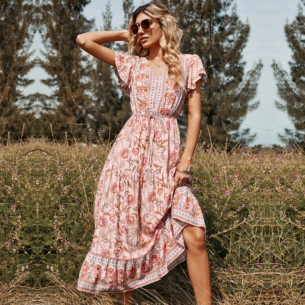 Alternative view of Dress Lotus Leaf Short-sleeved V-neck Straps Skirt