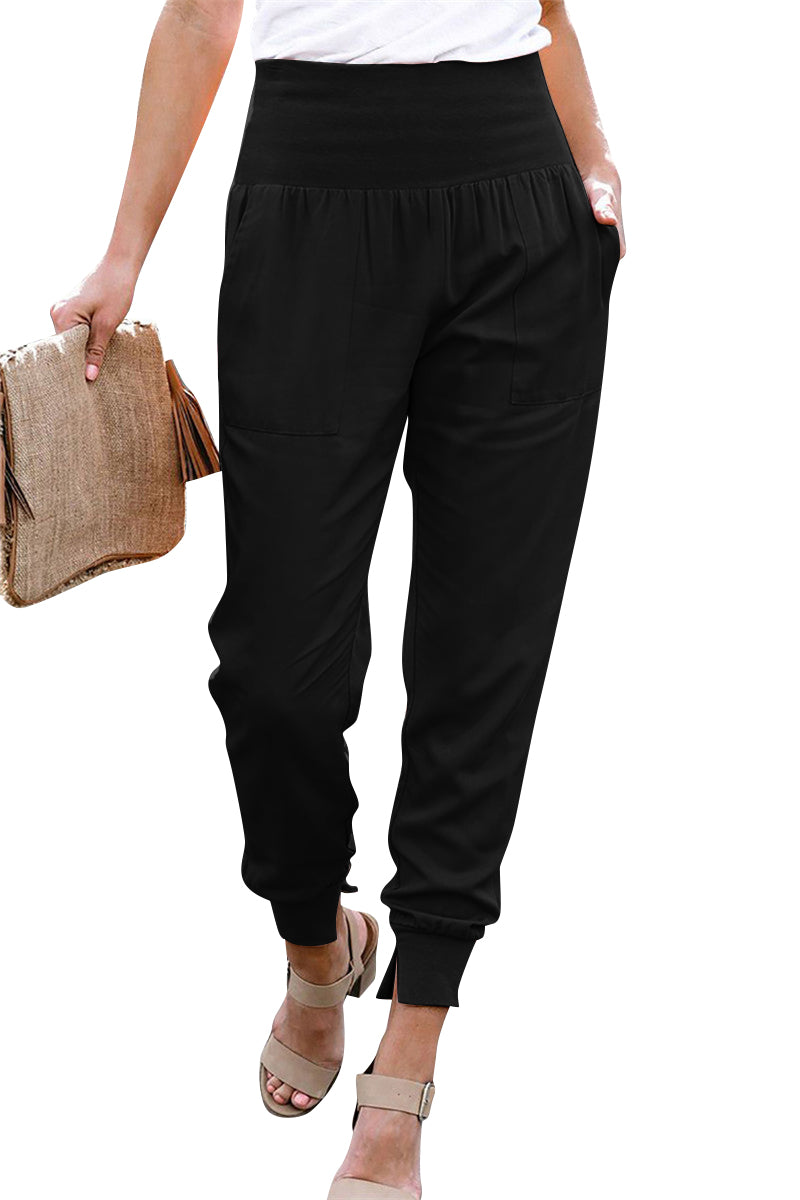 Alternative view of Solid Color Women High Waist Pants Slit Casual Pants