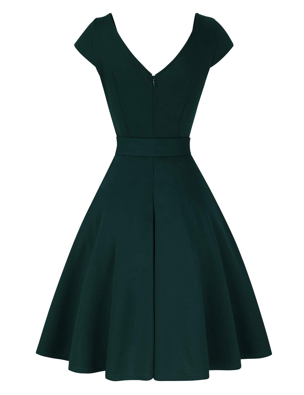Vestido vintage para mujer, vestido de noche, estilo años 50, cuello en V, Rockabilly, retro, estilo Hepburn, vestido de cóctel, manga corta, verde oscuro, XL, Manga Corta Verde Oscuro