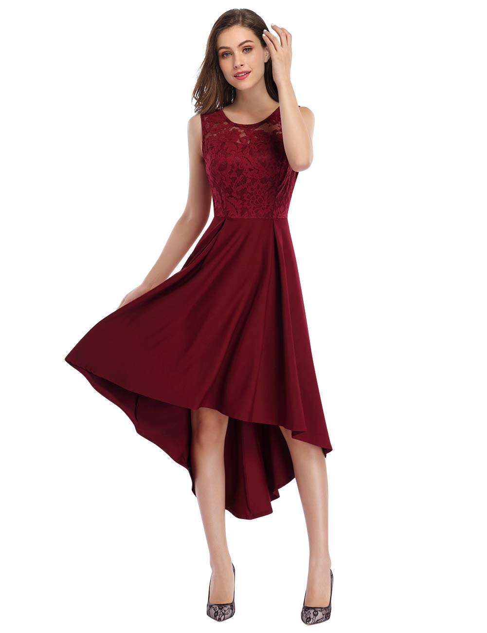 Damen Kleider Abendkleider Brautjungfernkleider für Hochzeit Cocktailkleid Unregelmässiges Langes Spitzenkleid