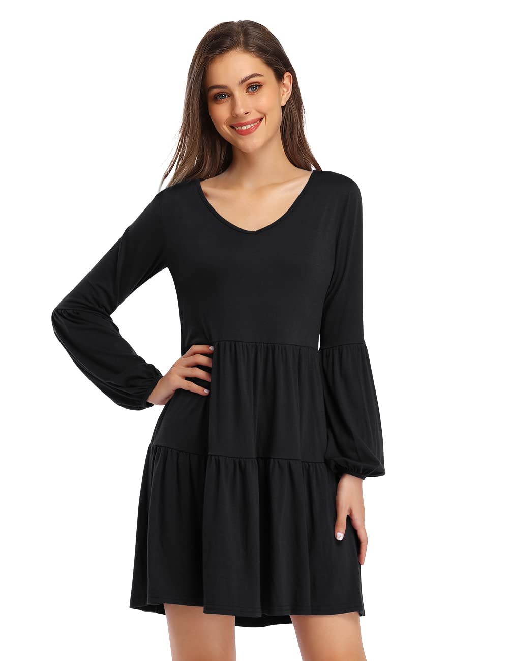 Tunika Kleid Boho Bohemian Kleid Vintage Kleid Lose Casual Swing Kleid mit Gerafft Schmeichelhaft Dunkelblau2 S