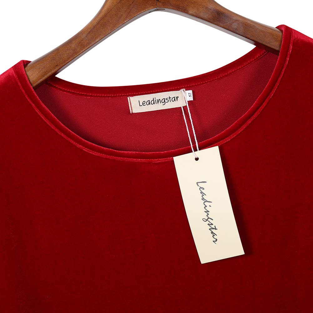 Women Christmas Party Dress Long Sleeve Slim Fit and Flare Round Neck Evening Dinner Banquet Night Out Dress Simple Modest Holiday Brithday Dress Burgundy Wine Red X-large XL - Image 3