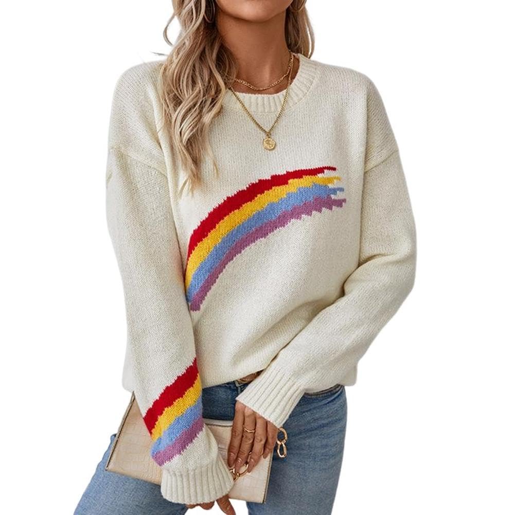 Damen Pullover Langarm Strickpullover Gestrickte Warm Sweater Winterpullover Oberteile Grau M