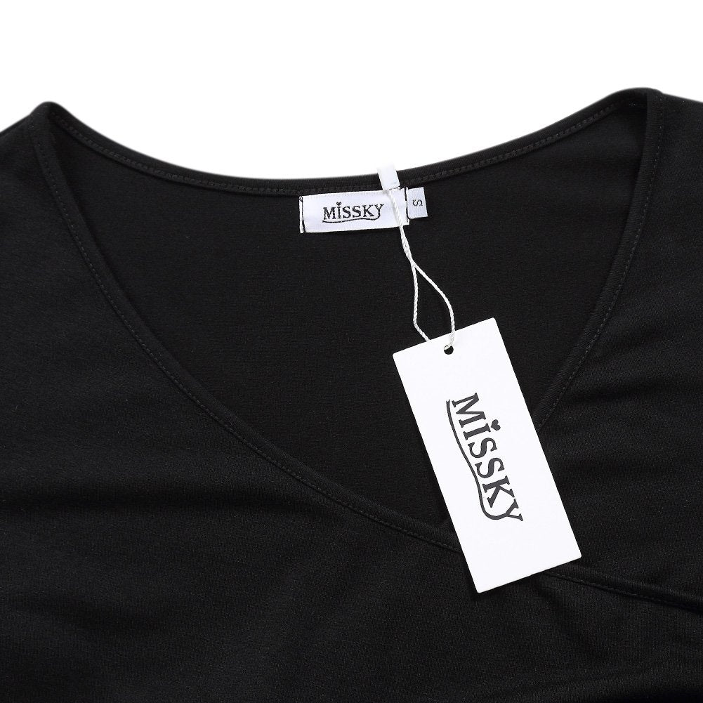 Women V Neck Slim Knee Length Swing Elegant Floral Dress (XL