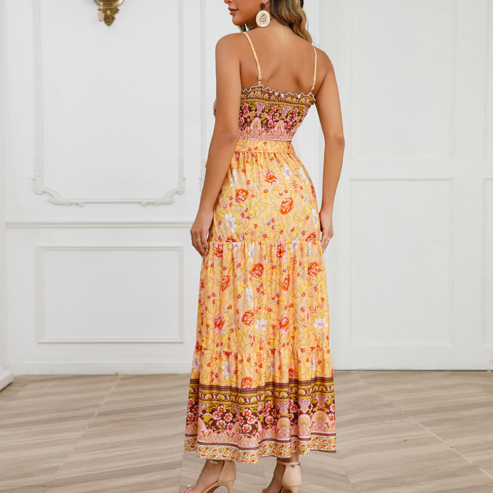 Women Summer Belted Floral Dress
