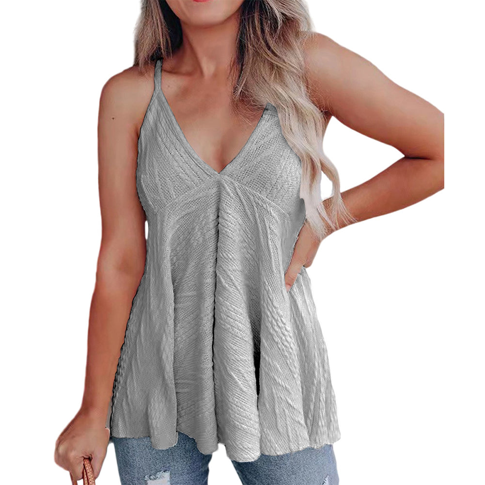Women V-neck Knitted Casual Sleeveless Camisole Tops