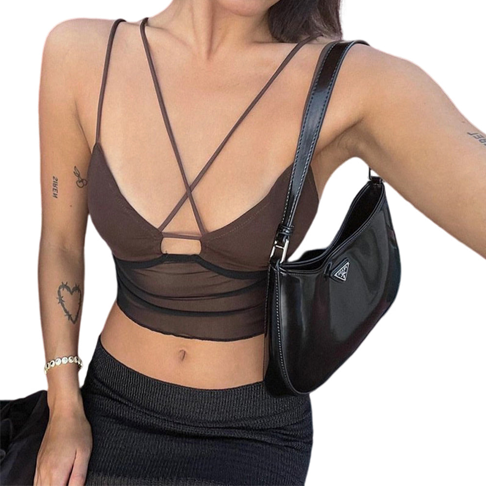 Alternative view of Women Sleeveless Mesh Tank Backless Spaghetti Strap Cami Tops