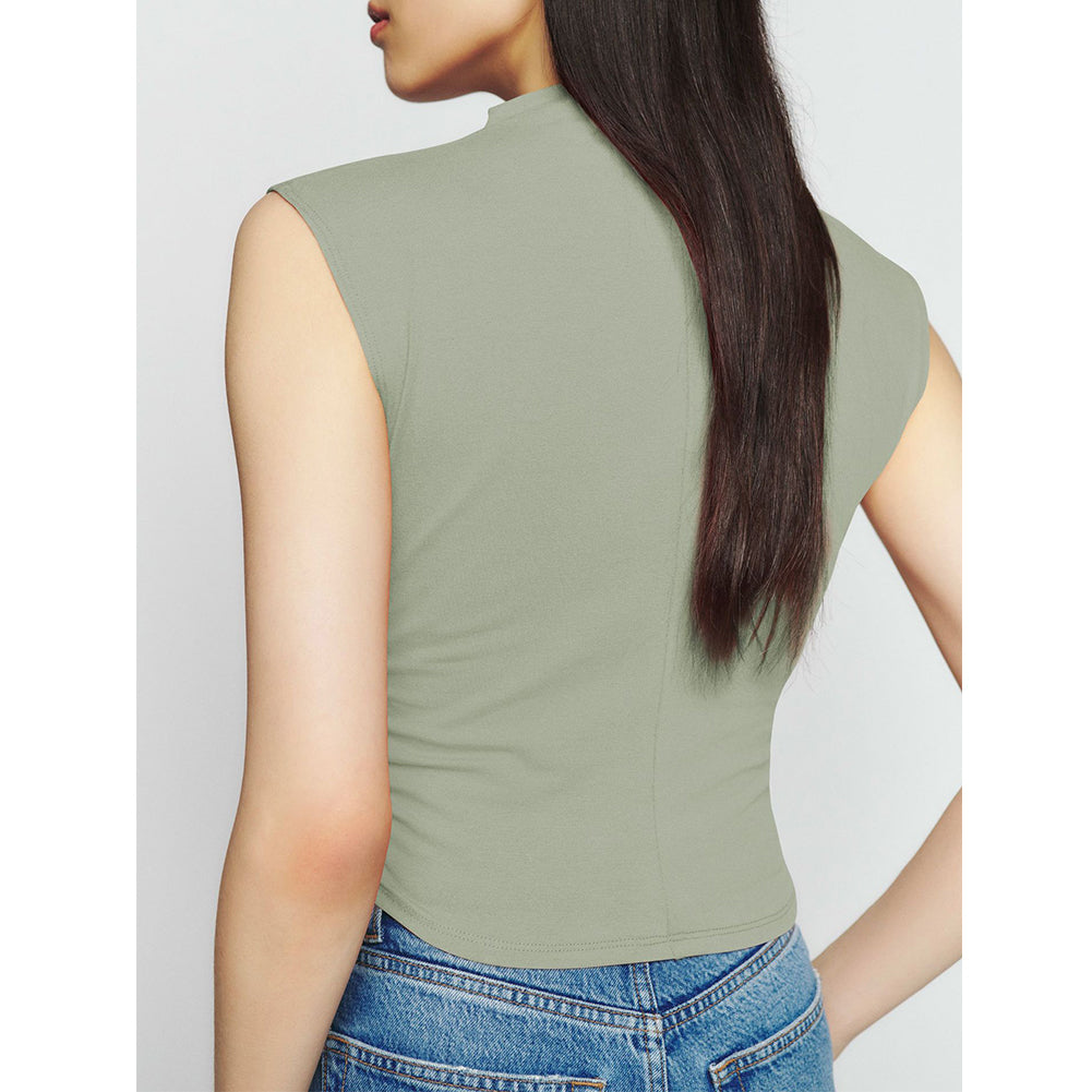 Alternative view of Women Sleeveless Mock Neck Crop Top Slim Fit Pullover Vest