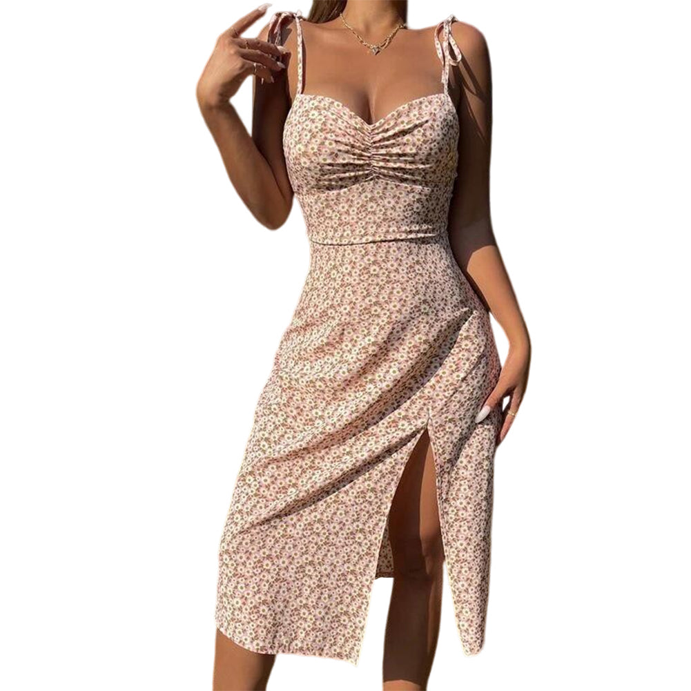 Alternative view of Women Mid Skirt Boho Floral Printing Spaghetti Strap Dress