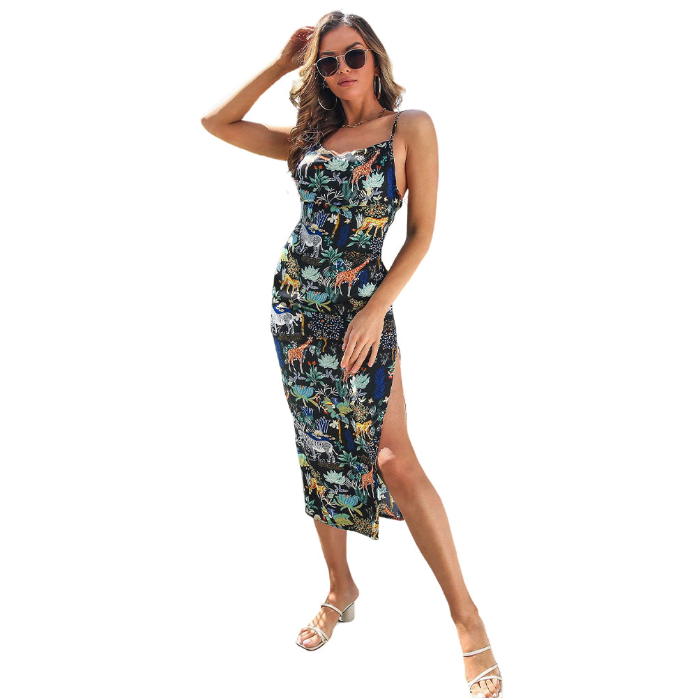 Alternative view of Women Floral Suspender Sexy Slit Dress