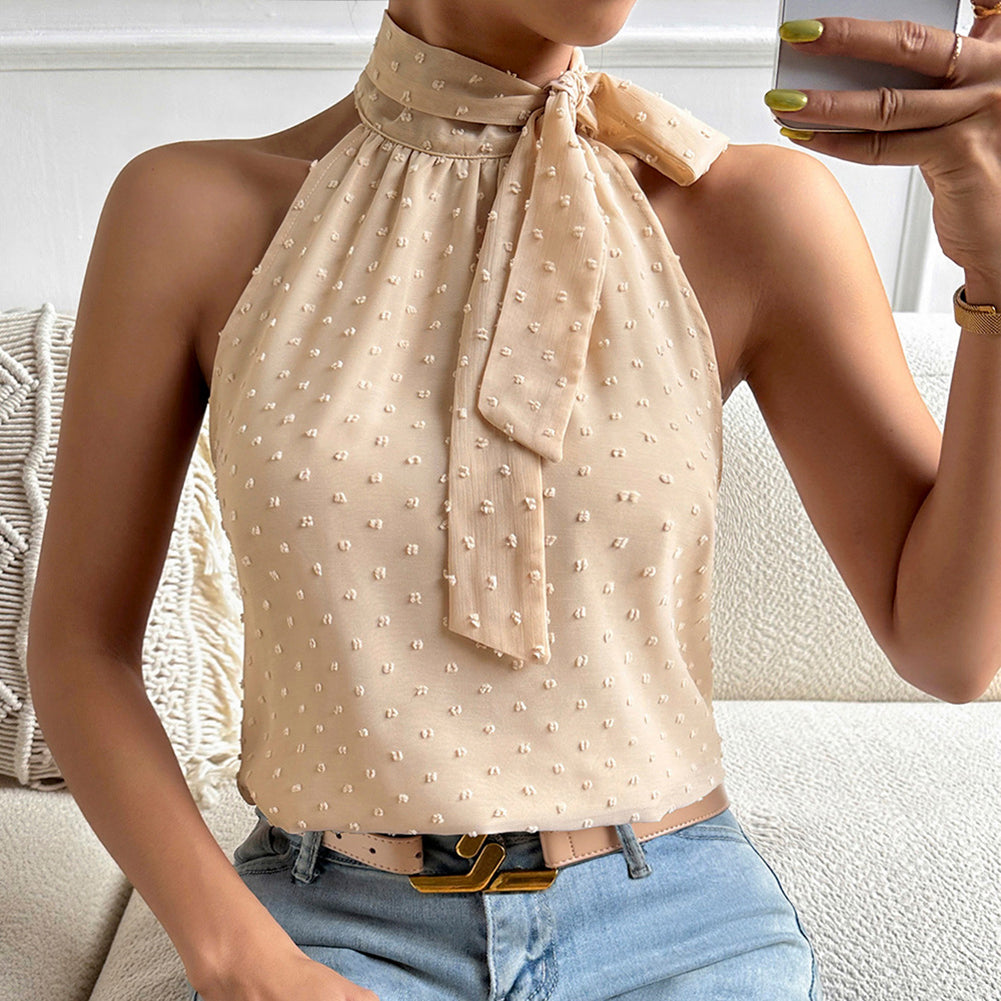 Alternative view of Women Halter Neck Sleeveless Shirt Mock Lace-up Tops