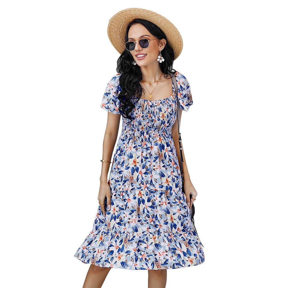 Bohemian Print Dress 2022 Summer Short Sleeve Mori Dress