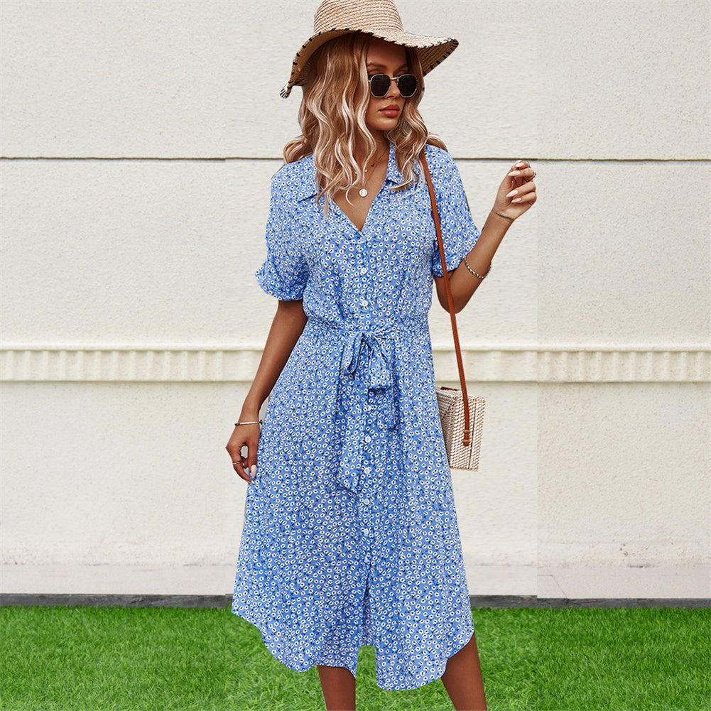 Button Waist Strap Slit Parent-child Summer Dress