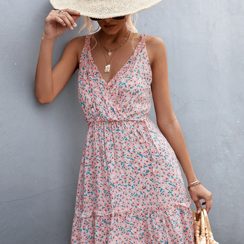 Alternative view of 2023 New Hot Sale V-neck Tie Ruffle Floral Sling Dress