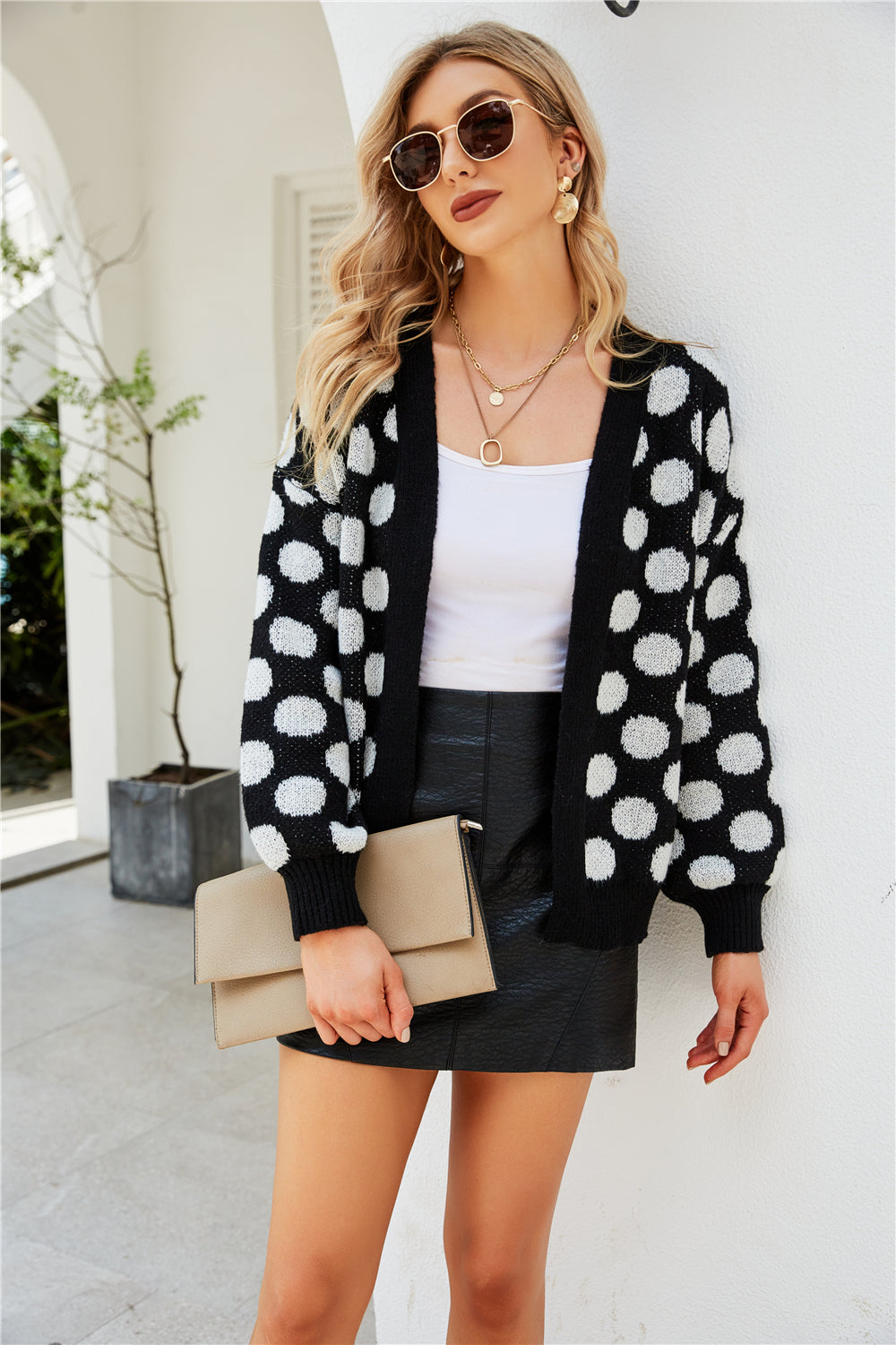 Women Clothing Dot Large Size Knit Cardigan Jacket Coats