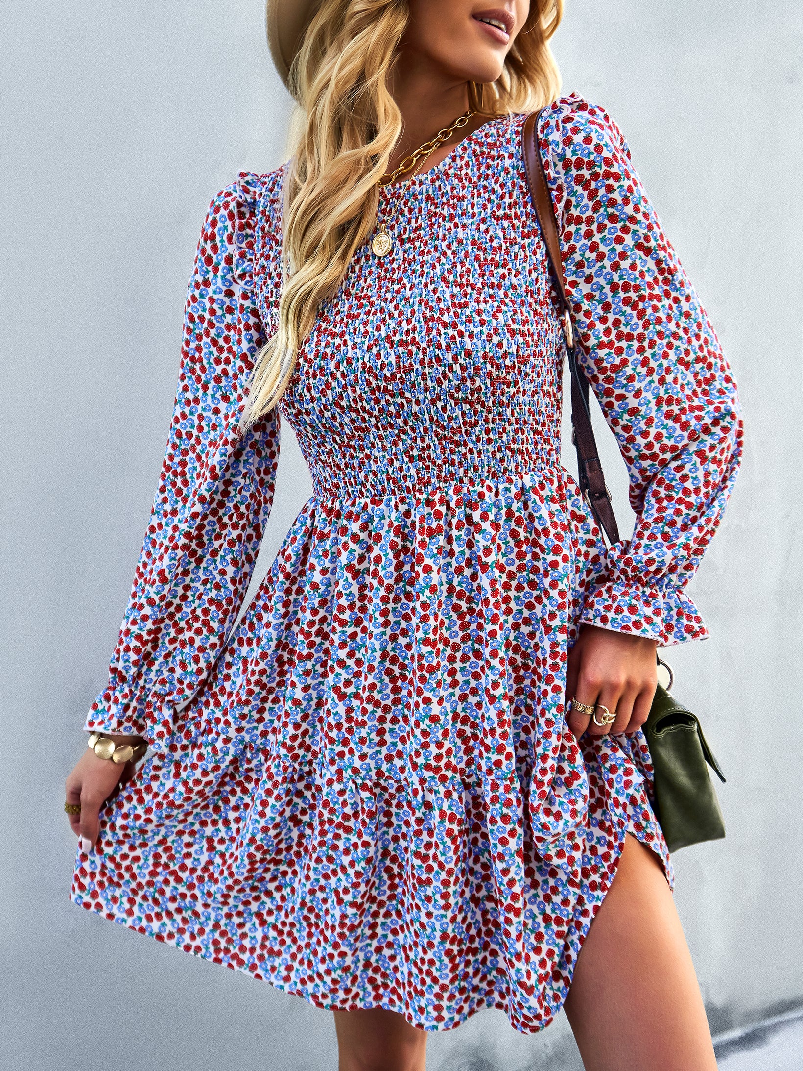 Alternative view of Floral Dress 2022 Winter Long Sleeve All-match A-line Skirt