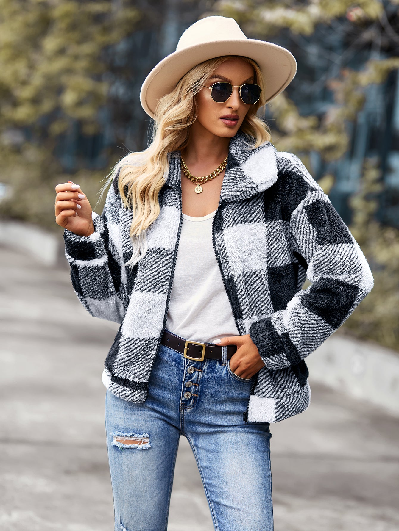Alternative view of Velvet Women Jacket Winter Plaid Temperament Thick Top