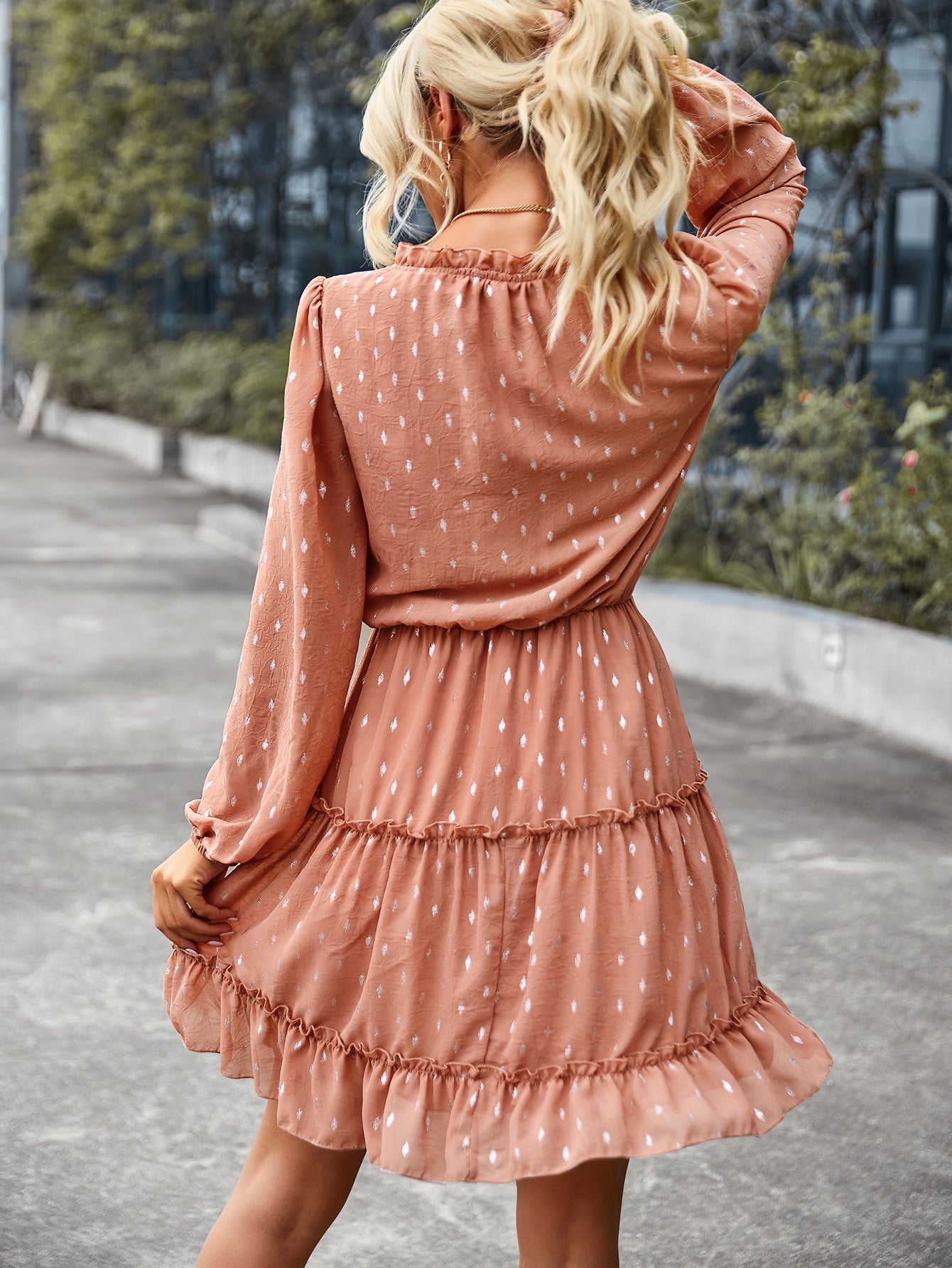 Alternative view of V-neck Sexy Waist Dress Autumn Winter Long-sleeved A-line Skirt Women