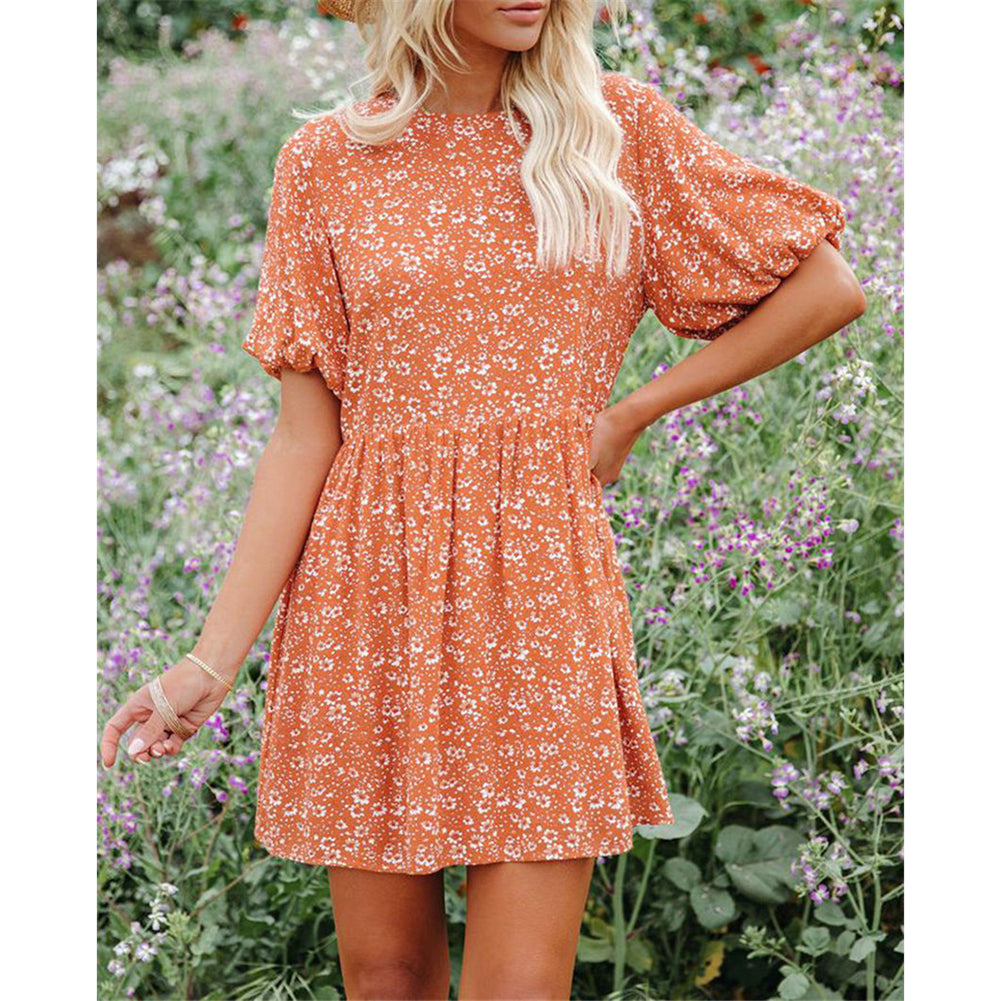 Floral Lantern Sleeves Casual Women Dress