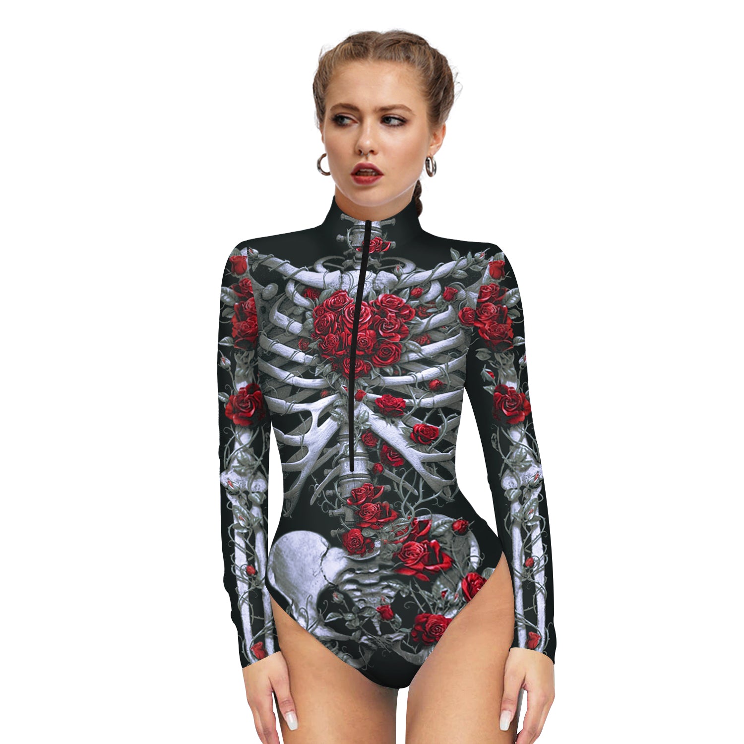 Alternative view of Halloween Skeleton Bodysuit Dress Up Zip Tops