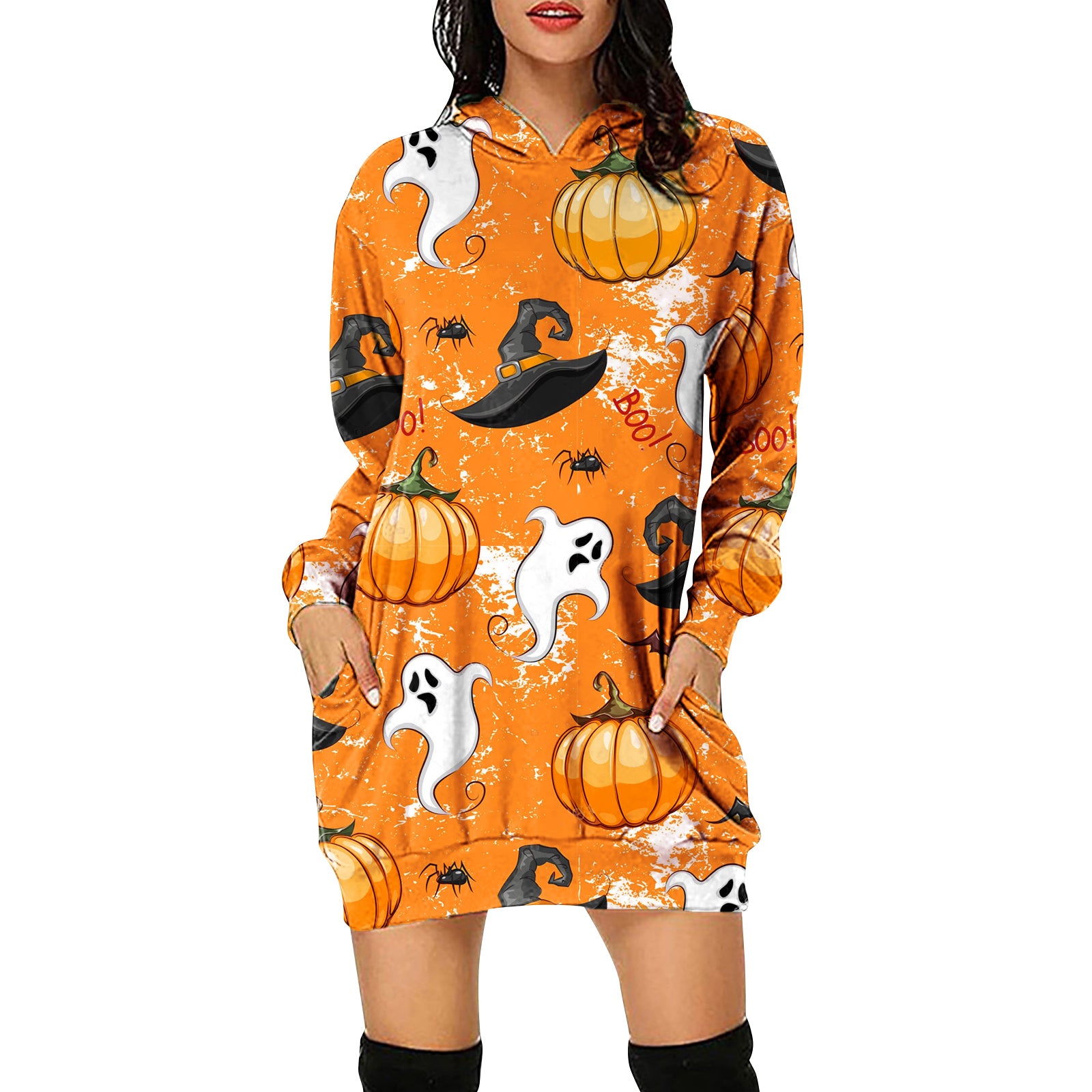 Halloween Women Hooded Long-sleeve Dress