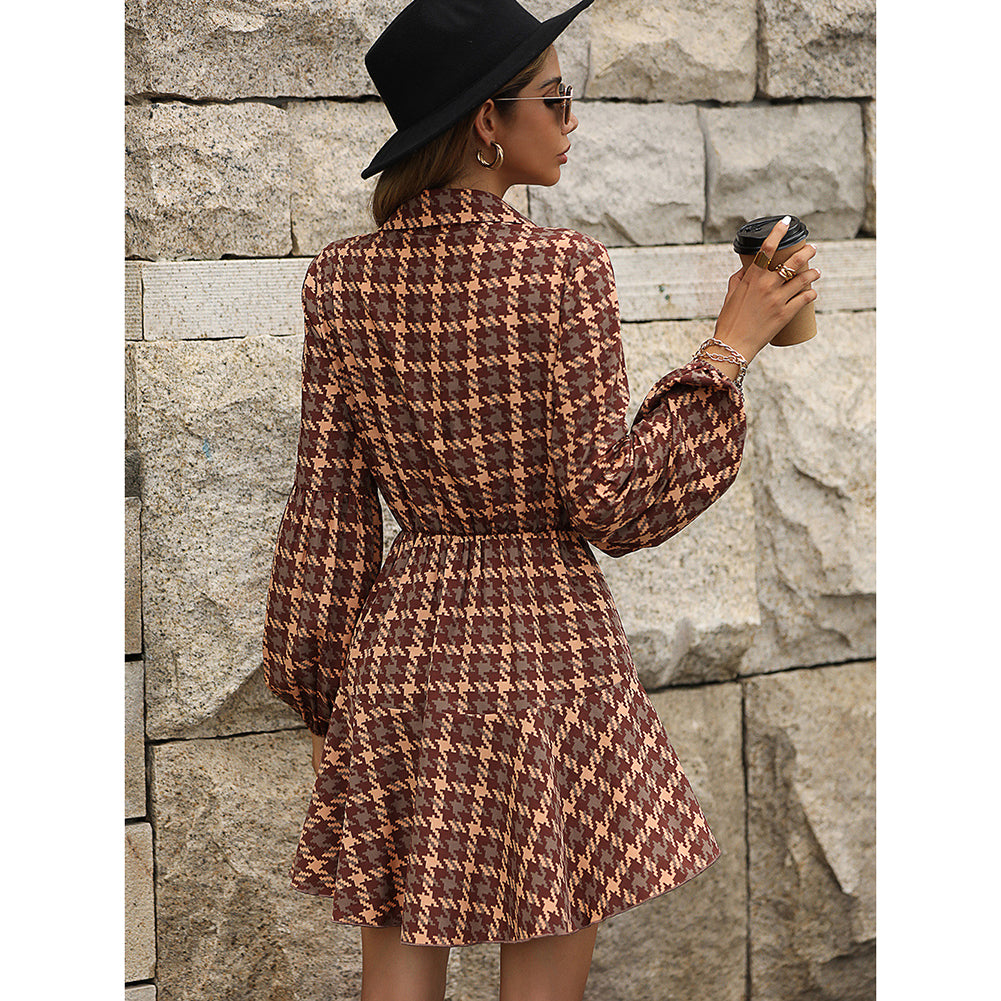 Women Clothing For Long-sleeved Plaid Dress