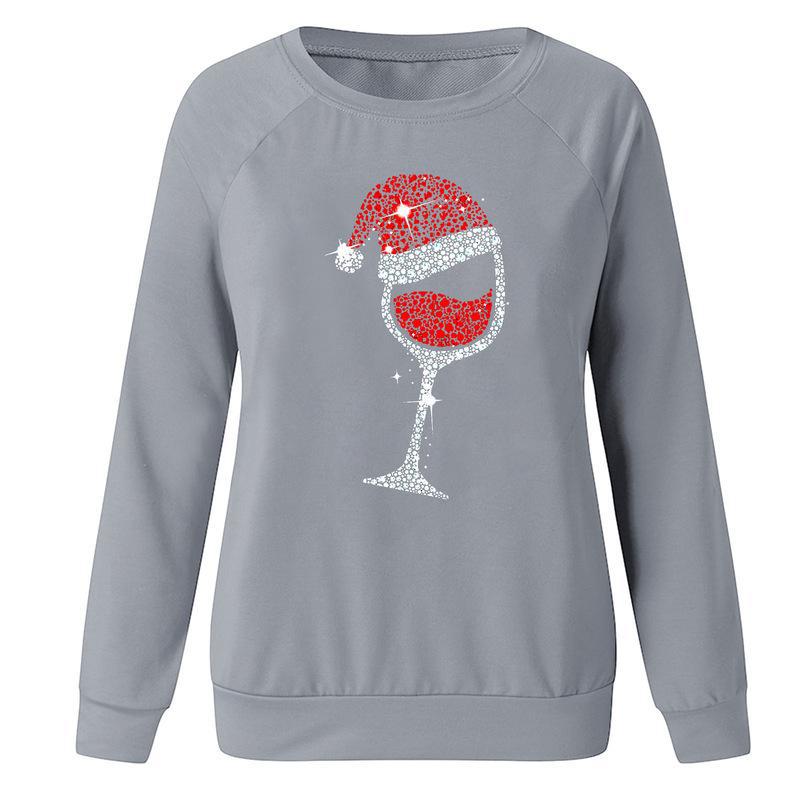 Christmas Wine Glass Crew Neck Long-sleeve Sweatshirts