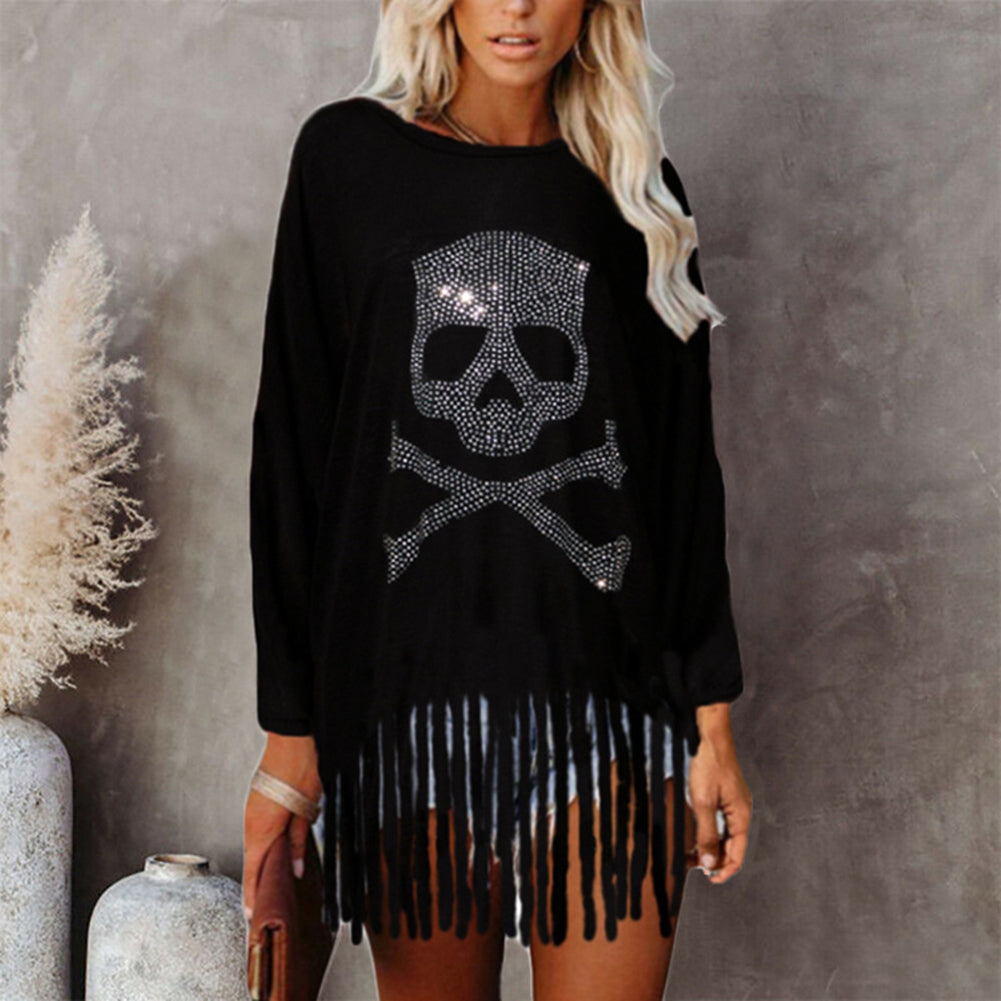 Alternative view of Halloween Tops Diamond Skull Bat Long Sleeve T-shirt