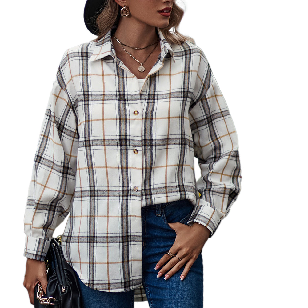 Alternative view of Ladies Casual Loose Boyfriend Plaid Shirt Tops