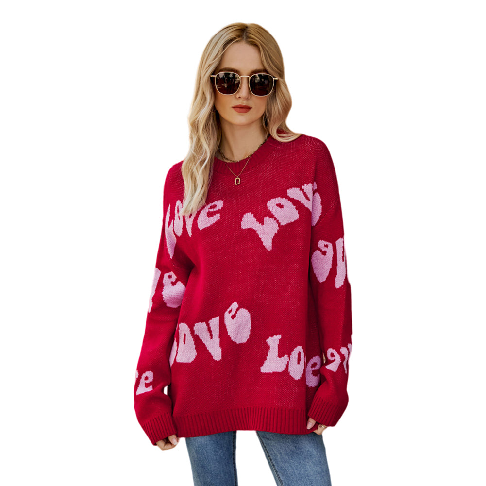 Alternative view of Letter Jacquard Long Sleeve Pullover Sweaters