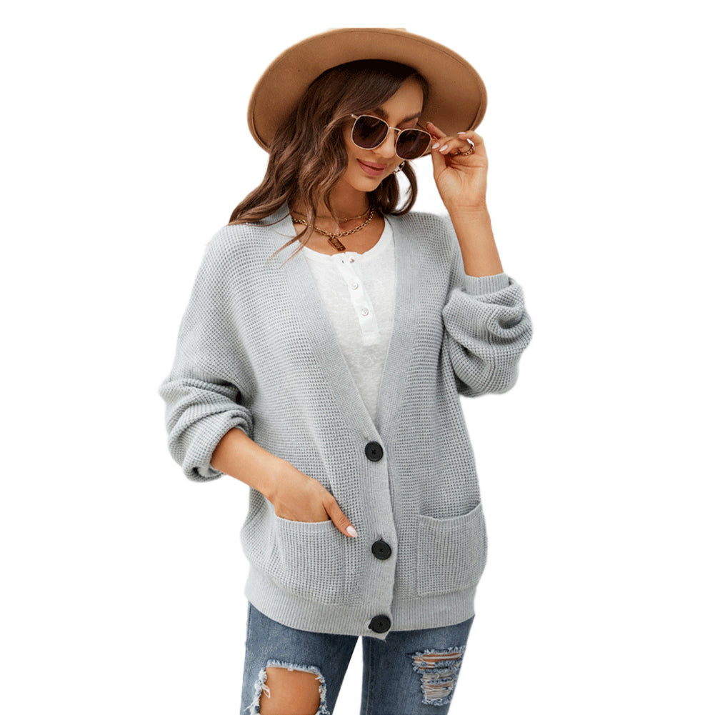 Alternative view of V-neck Coats Solid Color Outerwear Sweaters Jacket