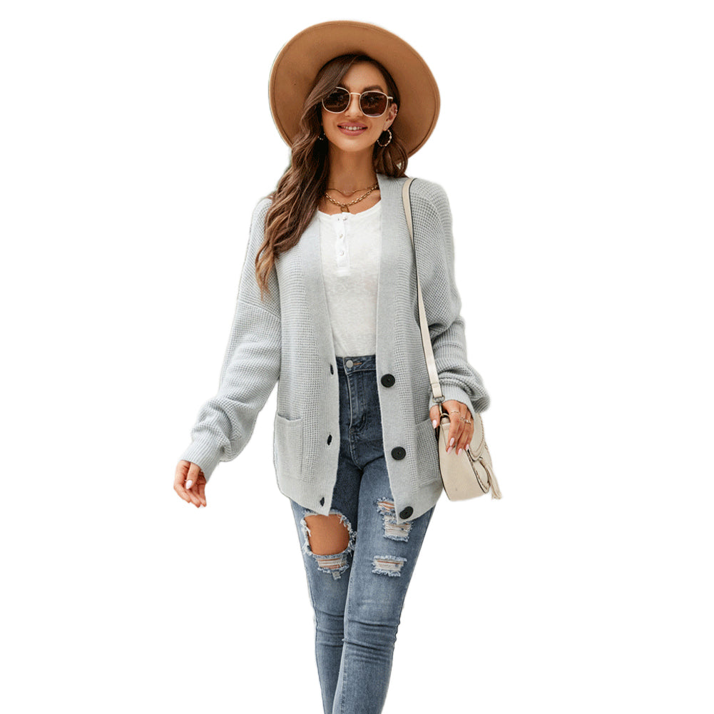 V-neck Coats Solid Color Outerwear Sweaters Jacket