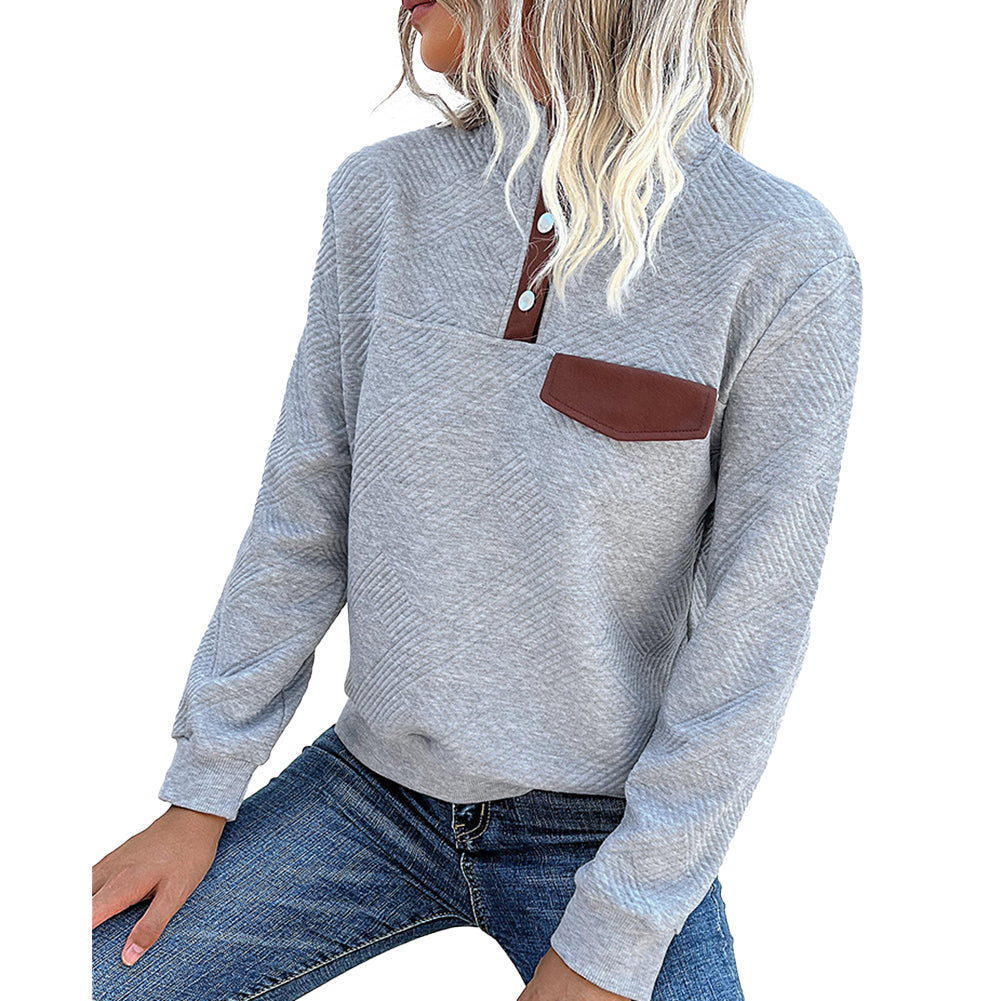 Alternative view of Vintage Stitching Stand-up Collar Pullover Sweaters