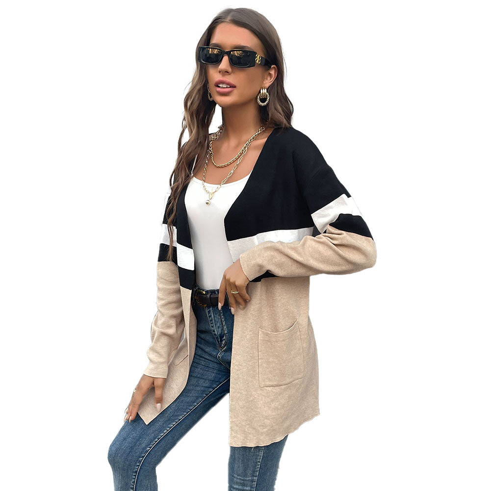 Alternative view of Women Fashion Contrast Coats Sweaters Cardigan Jacket