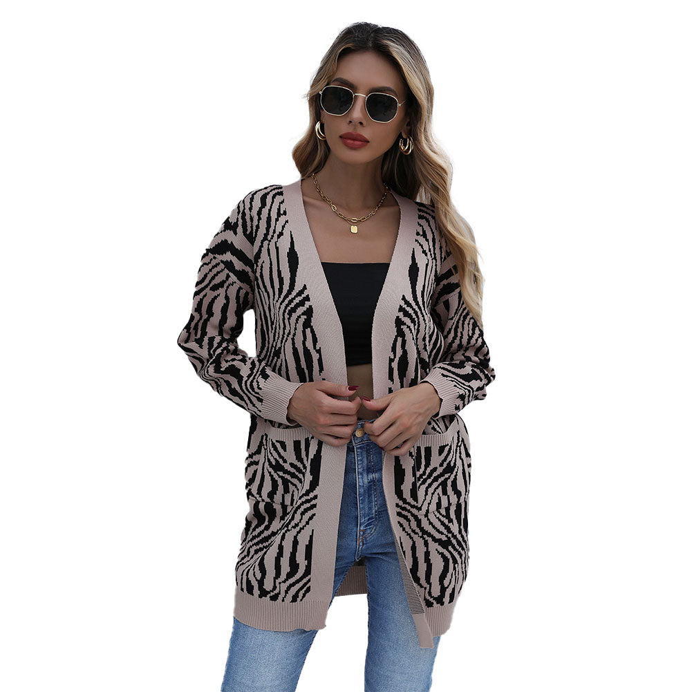 Casual Fashion Sweaters Leopard Print Cardigan Jacket