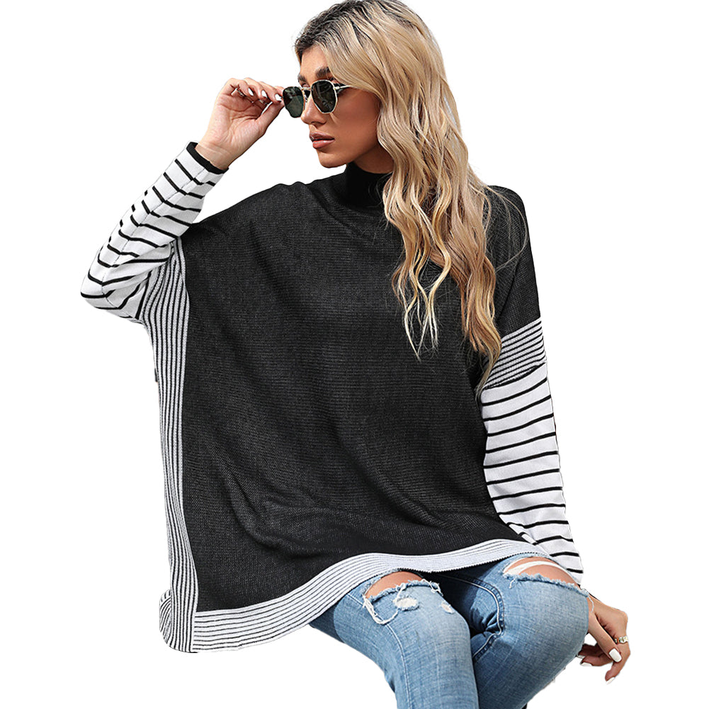 Women Long Sleeve Striped Turtleneck Loose Sweaters