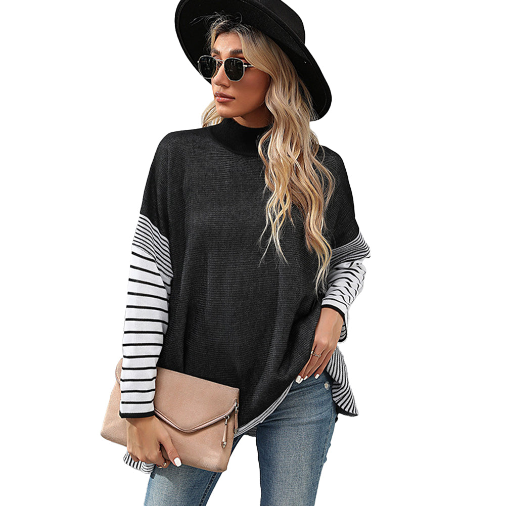 Women Long Sleeve Striped Turtleneck Loose Sweaters - Image 5