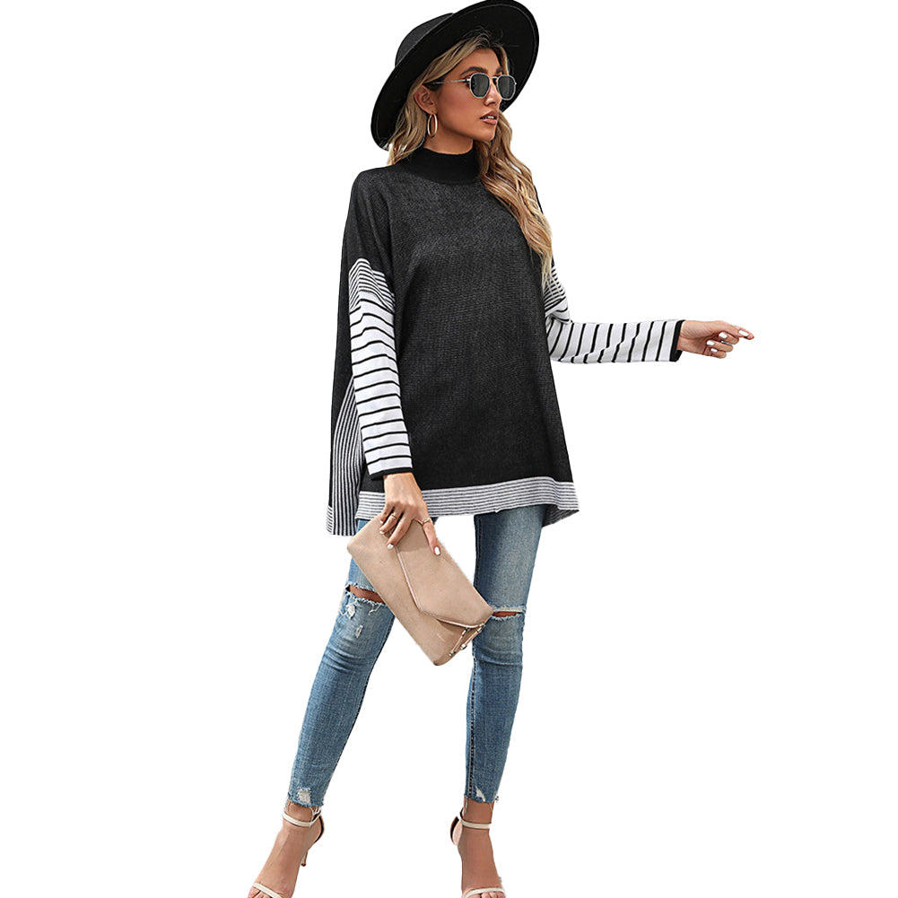 Women Long Sleeve Striped Turtleneck Loose Sweaters - Image 3