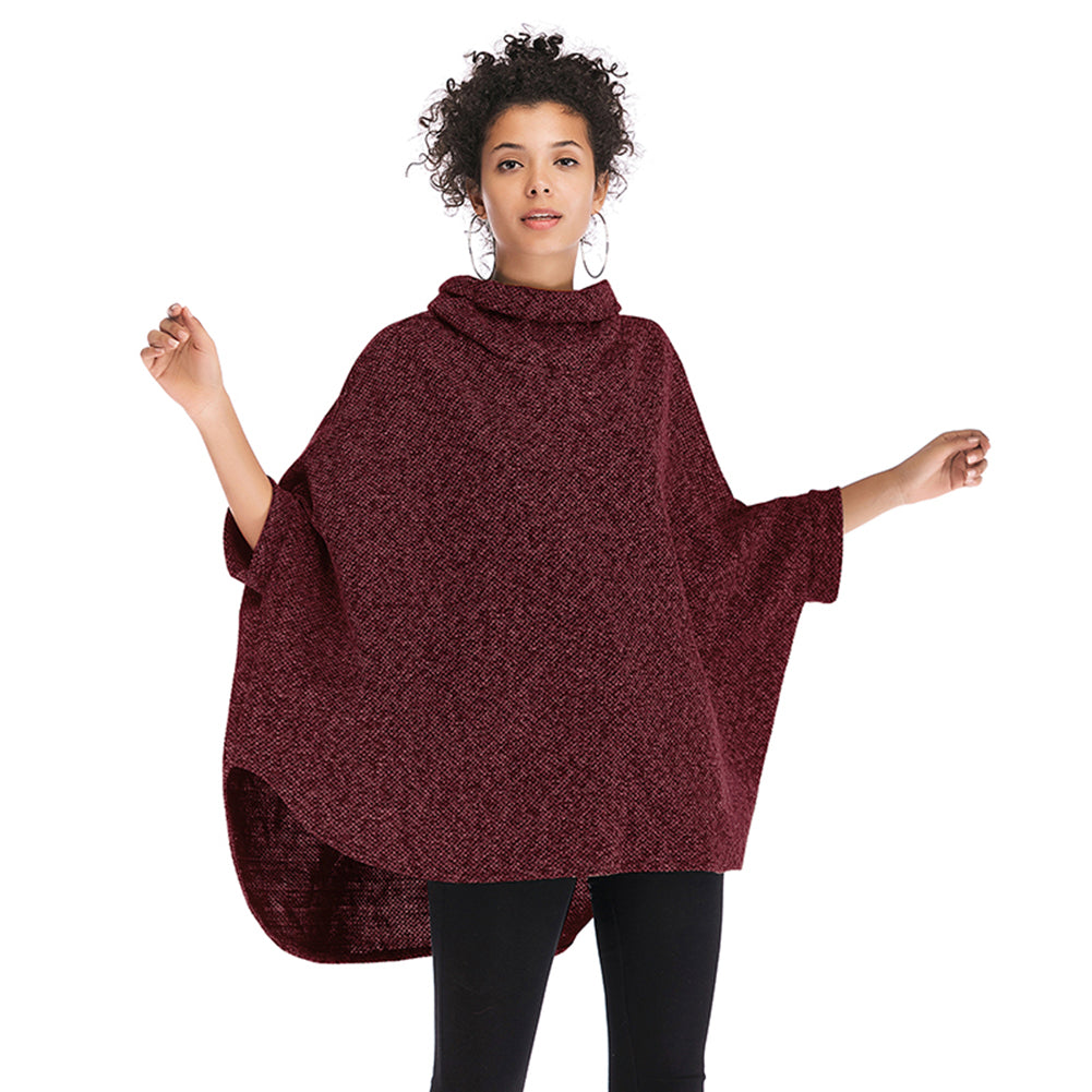 Cape Length Knitted Cape Turtleneck Mid Length