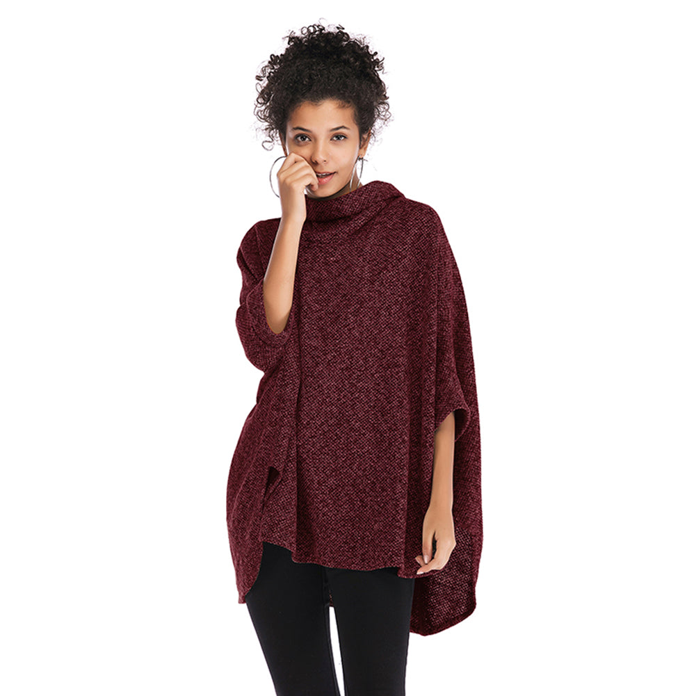 Alternative view of Cape Length Knitted Cape Turtleneck Mid Length