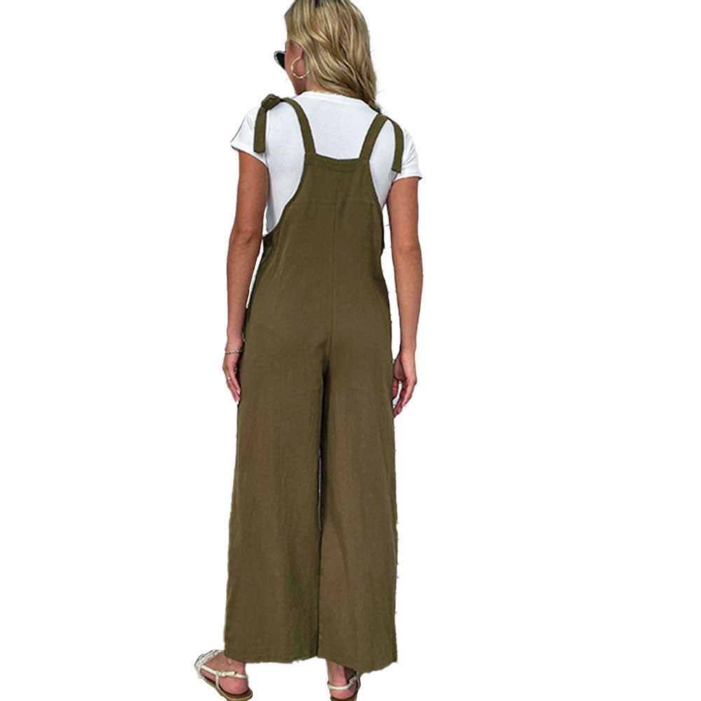 Cotton And Linen Pants Loose-pocket Overalls Jumpsuits