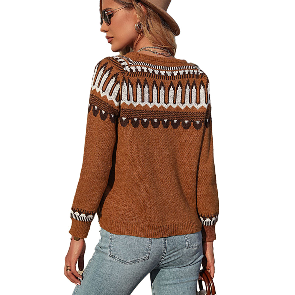 Alternative view of Women Loose Brown Positioned Jacquard Sweaters