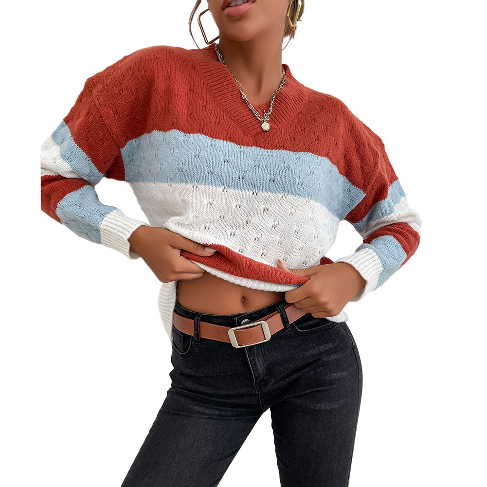 Alternative view of Casual Top Colorblock Long Sleeve Loose Sweaters