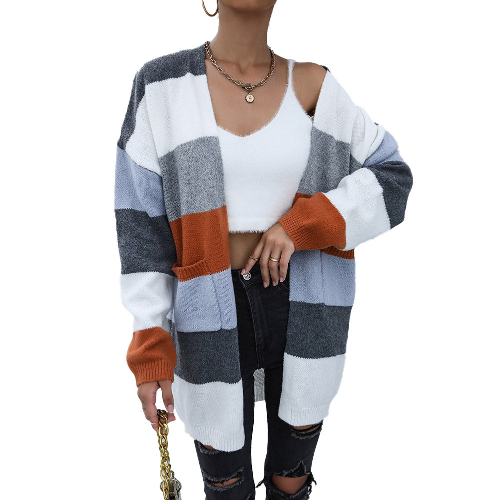 Casual Coats Colorblock Long Sleeve Sweater Cardigan