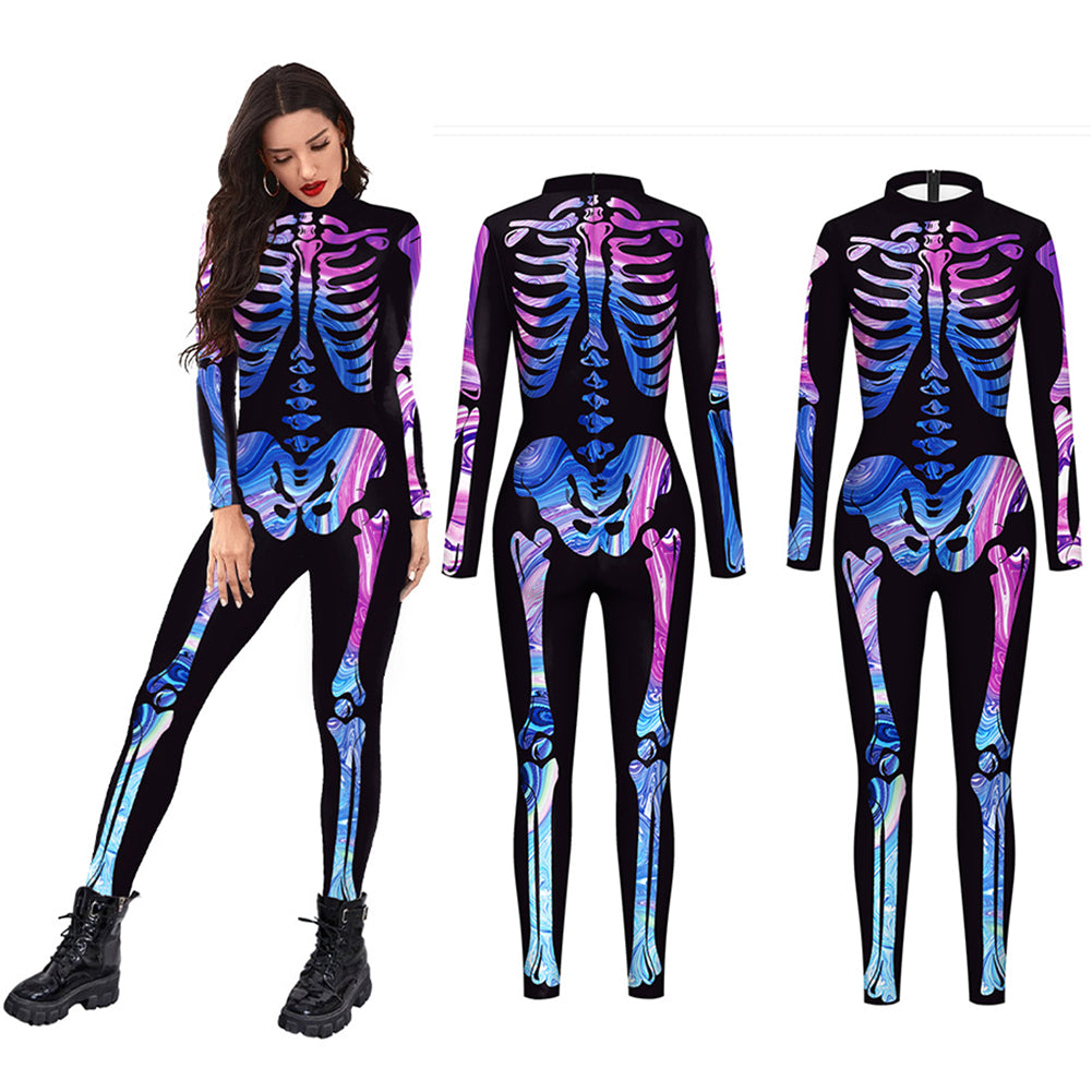 Halloween Colorful Human Skeleton Cosplay Male Costume