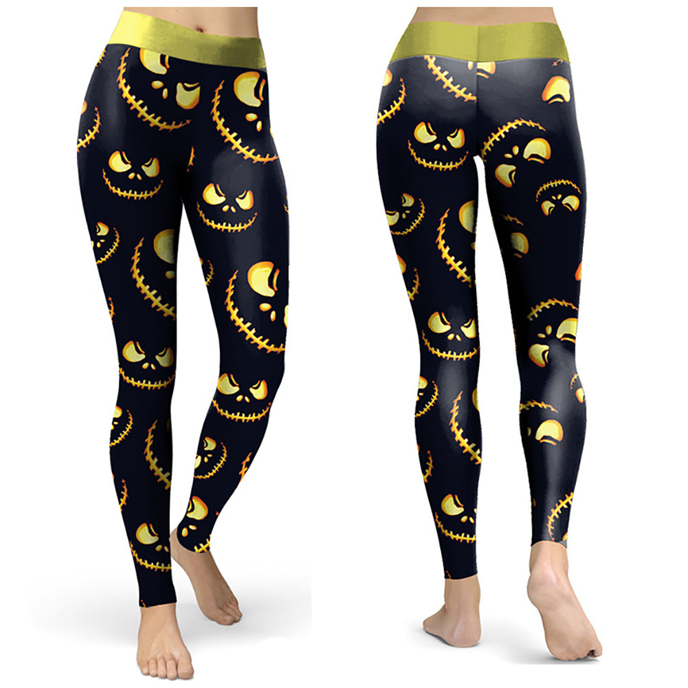 Halloween Jack-o-lantern Digital Print Yoga Pants - Image 3