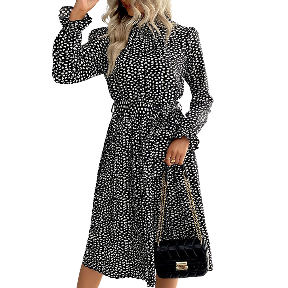 Fashion Pleated Skirt Long Sleeve Dress