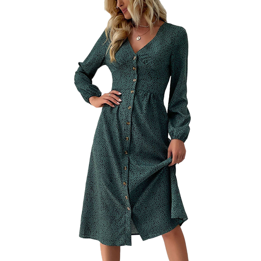 Alternative view of Women Elegant V-neck Single Breasted Dress